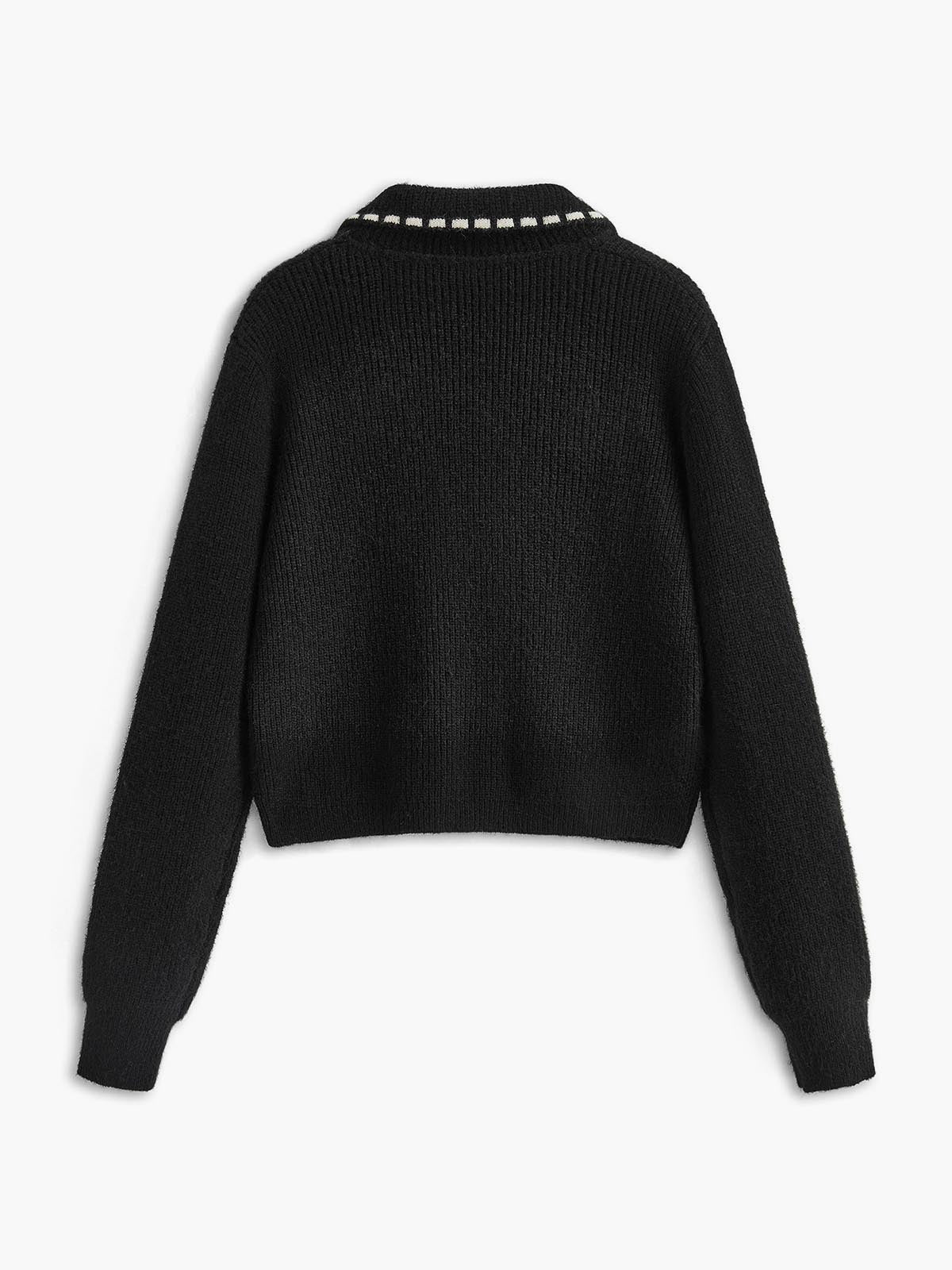 Contrast Trim Lapel Cardigan-Massicos