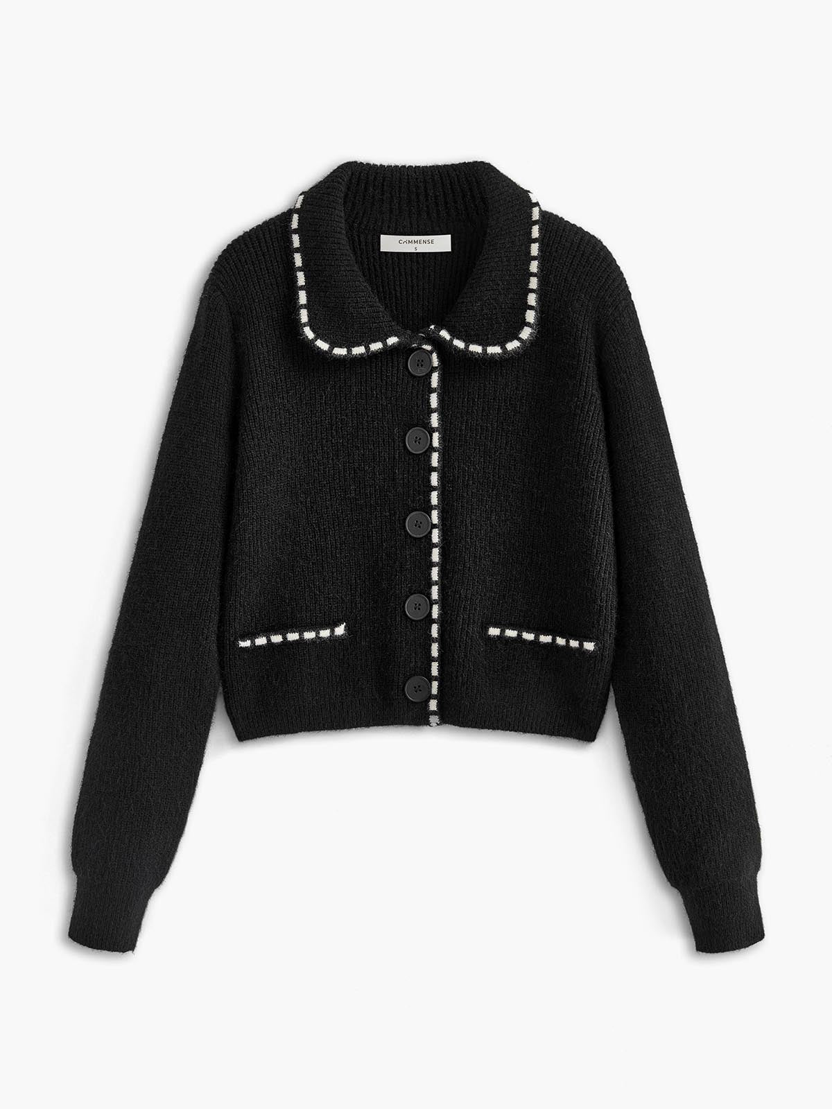 Contrast Trim Lapel Cardigan-Massicos