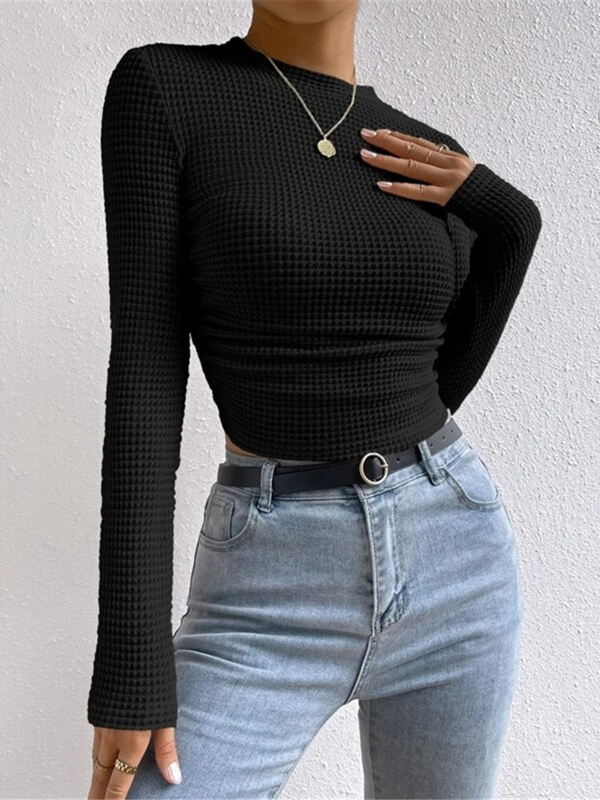 Plain Waffle Slim Sweater-Massicos