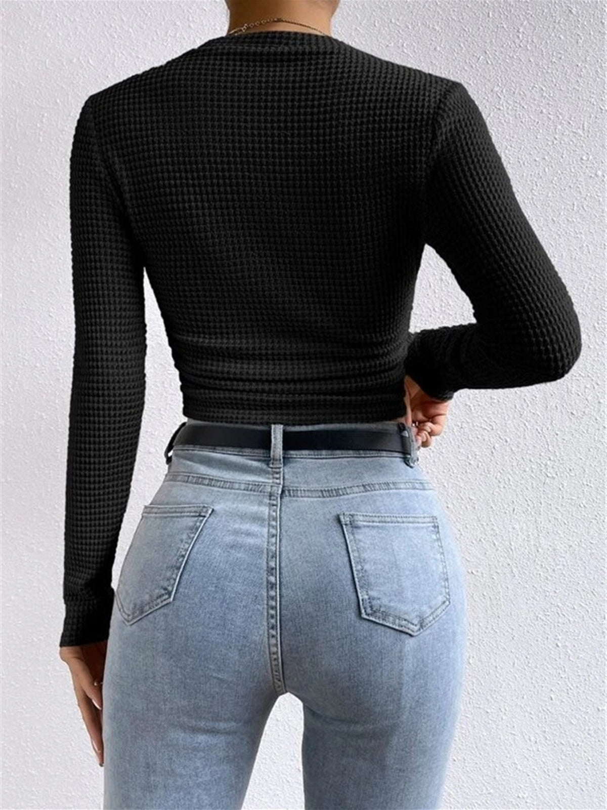 Plain Waffle Slim Sweater-Massicos