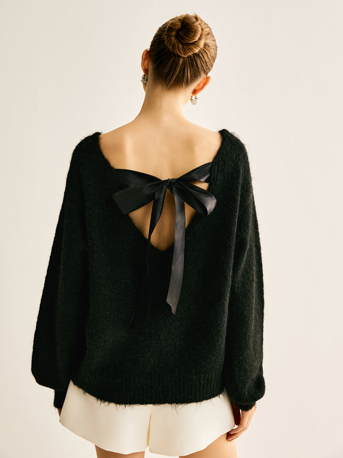 Ribbed Bow Loose Sweater-Massicos