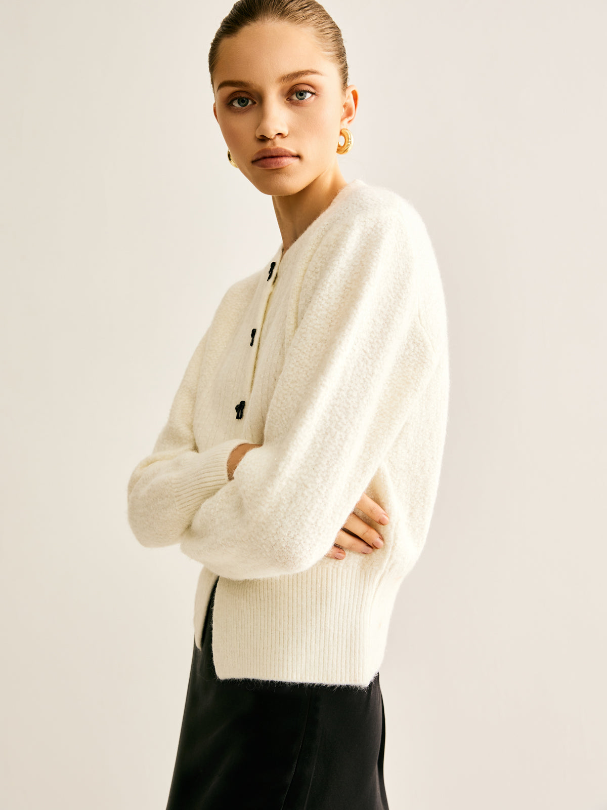 Bow Button Panel Cardigan-Massicos