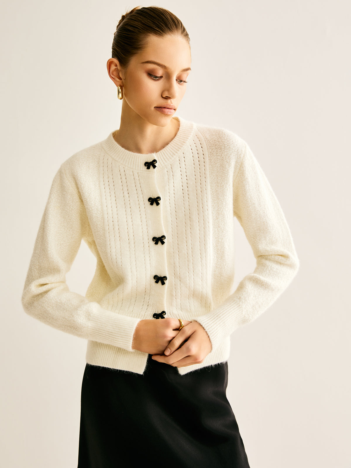 Bow Button Panel Cardigan-Massicos
