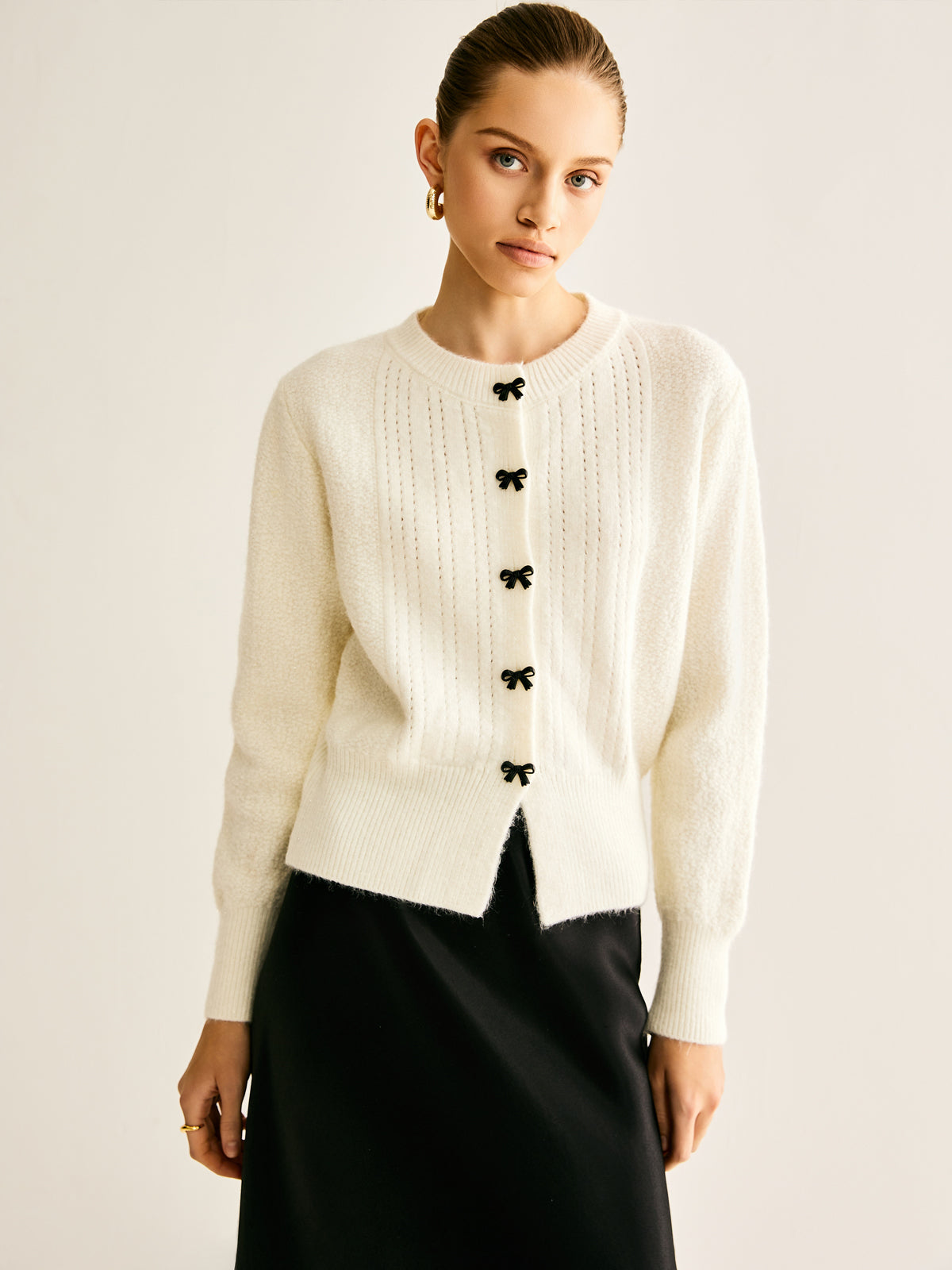 Bow Button Panel Cardigan-Massicos