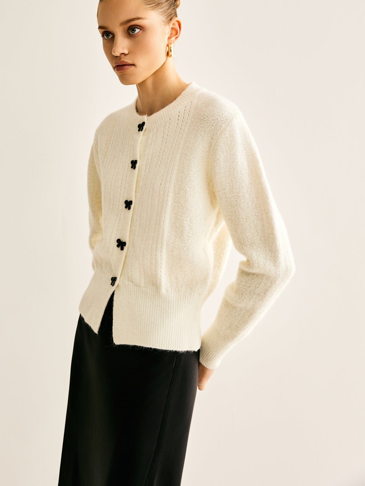 Bow Button Panel Cardigan-Massicos