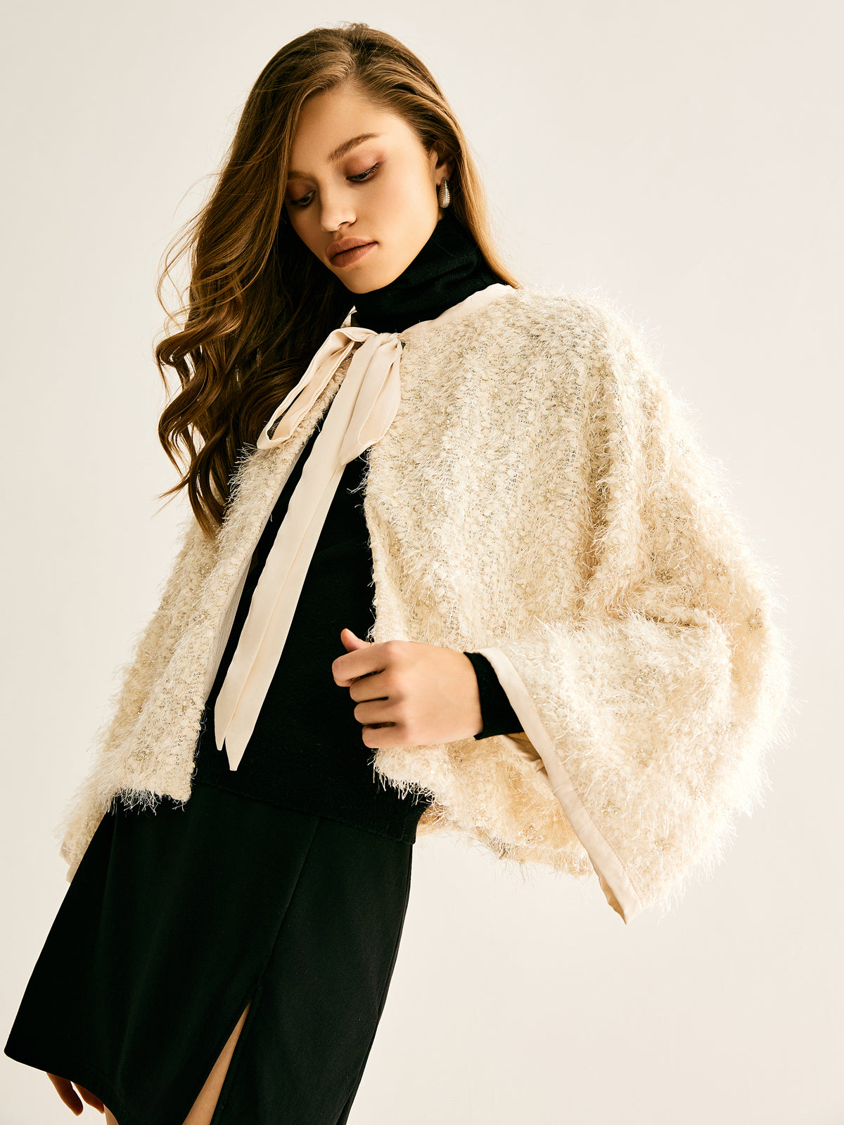 Tie Neck Fuzzy Jacket-Massicos