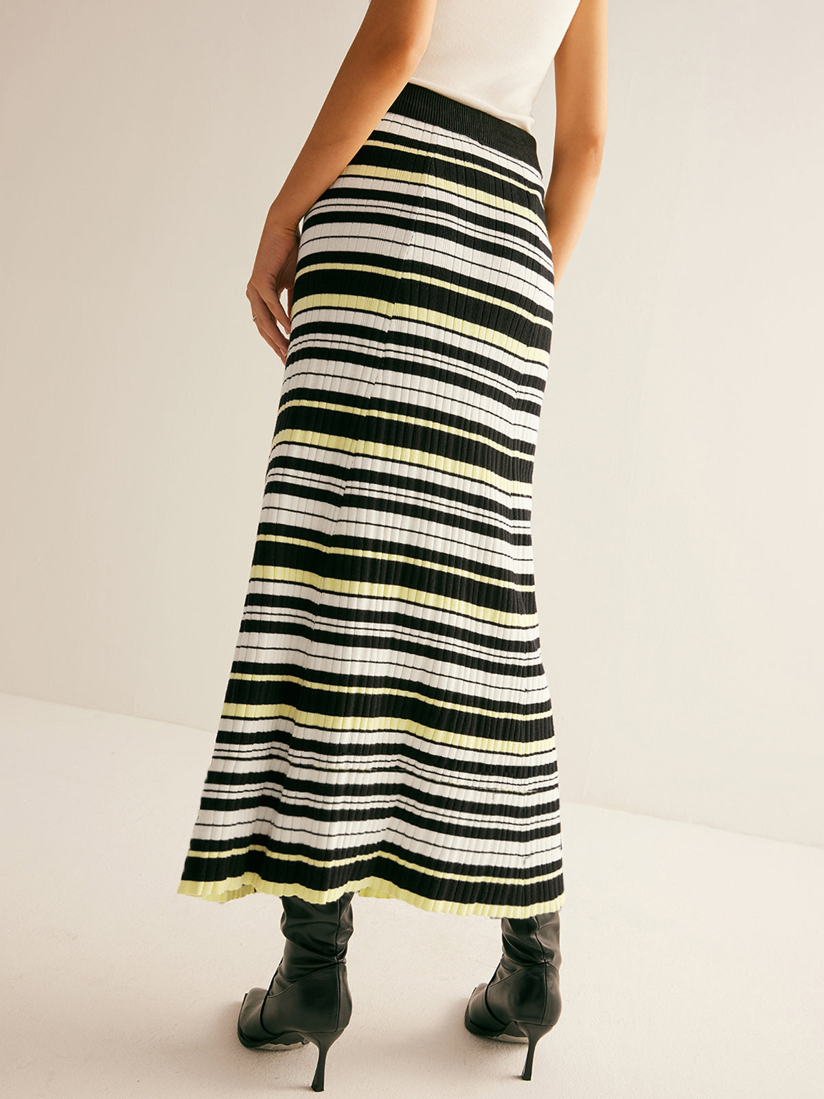 Striped Stretch Sweater Midi Skirt-Massicos
