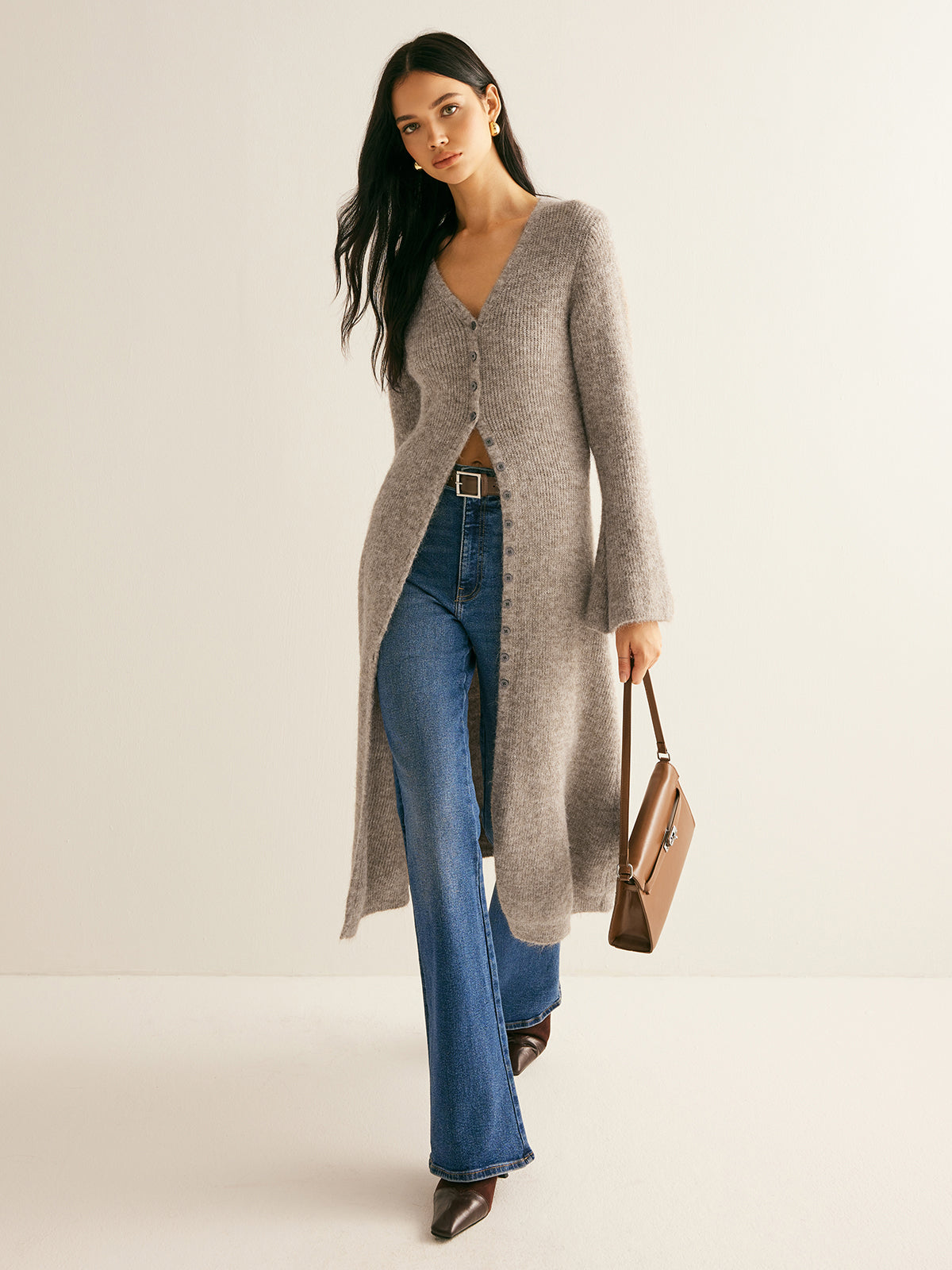 Stacking V-Neck Split Breasted Sweater Dress-Massicos