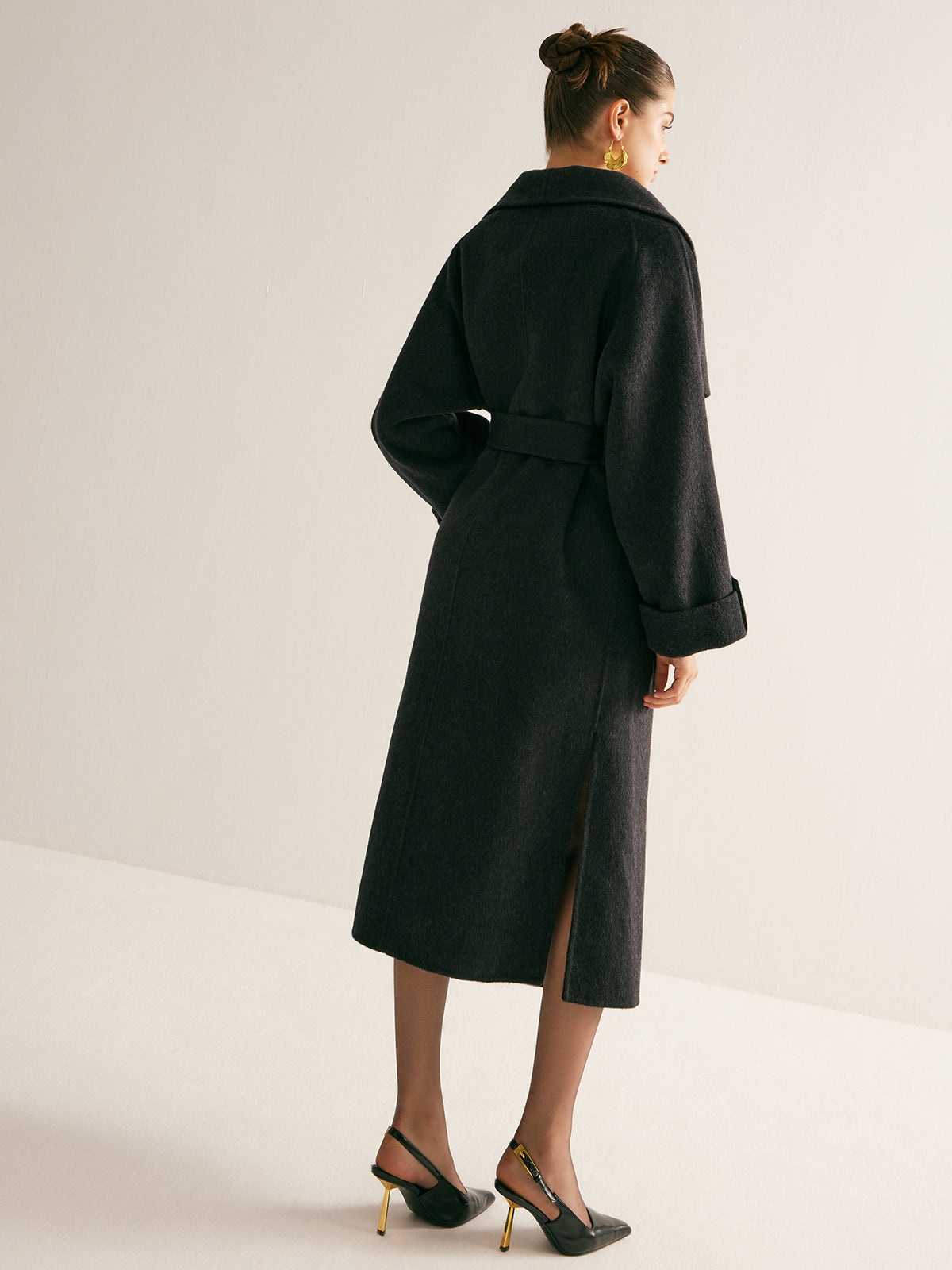 Large Collar Belted Wool Long Coat-Massicos