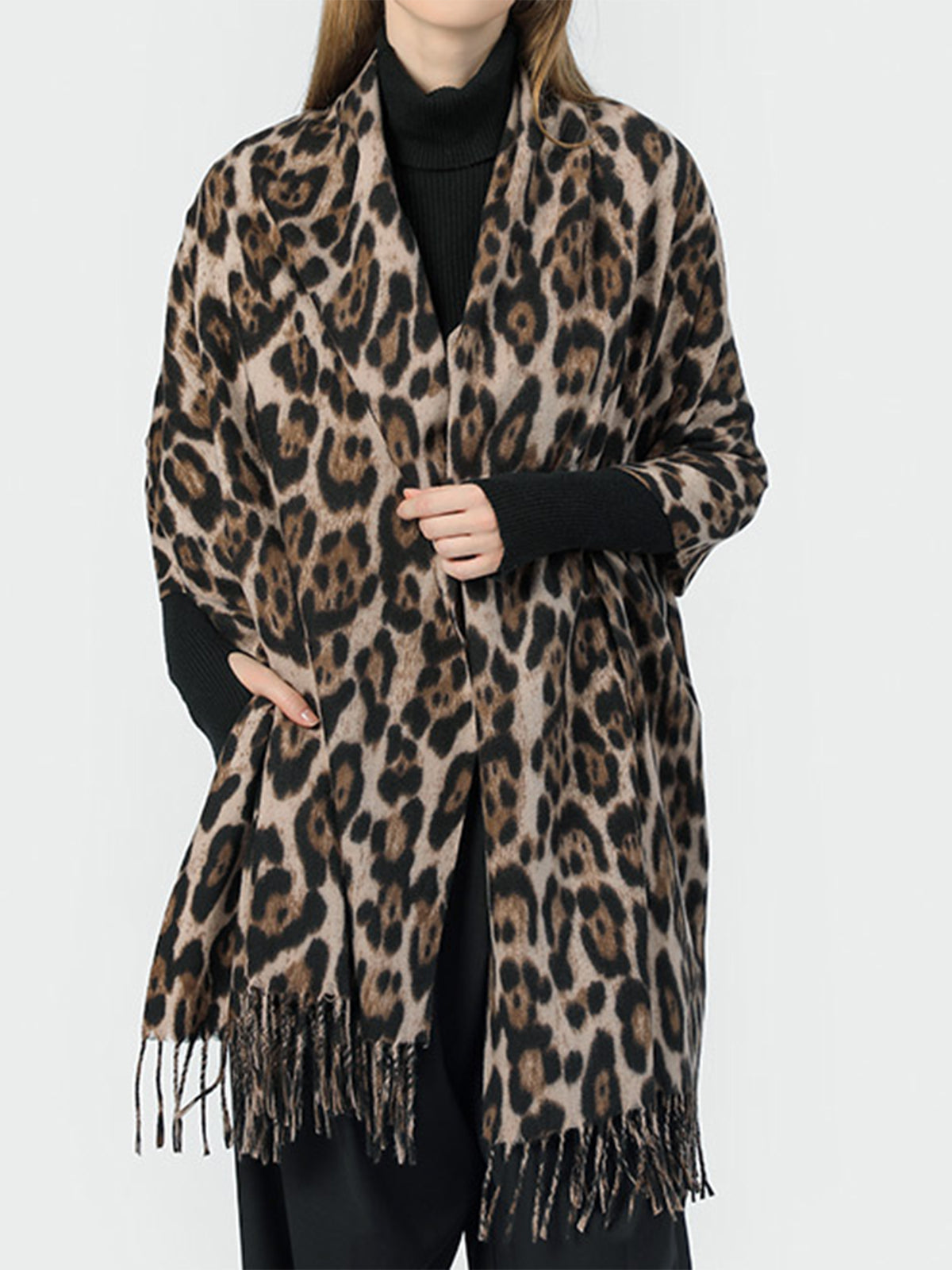 Leopard Printed Tassel Warm Scarf-Massicos