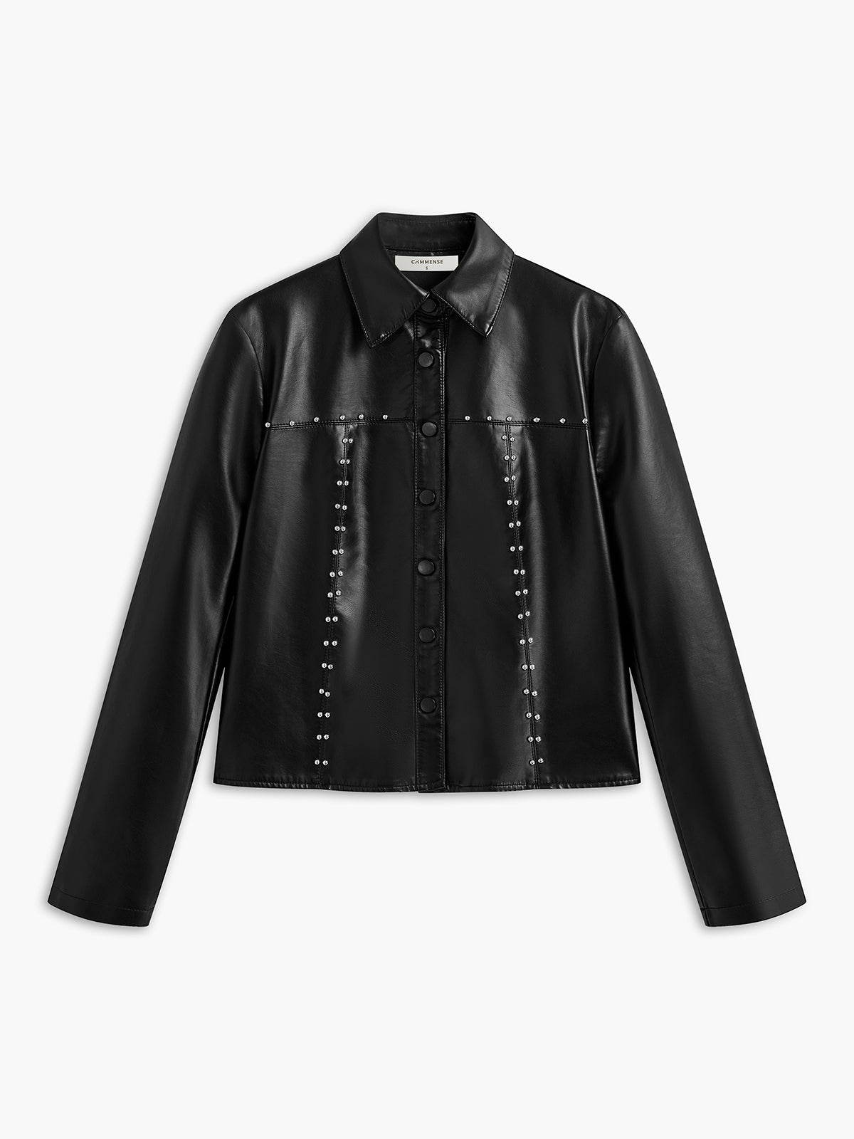 Piping Rivet Button PU Leather Jacket-Massicos