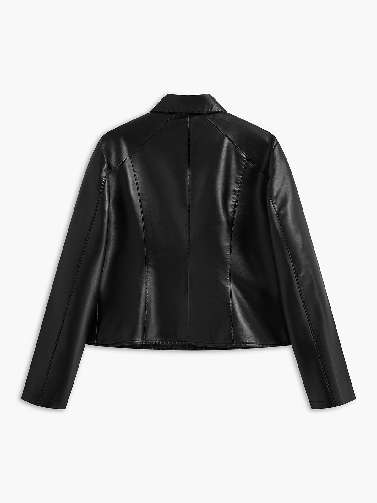 Piping Rivet Button PU Leather Jacket-Massicos