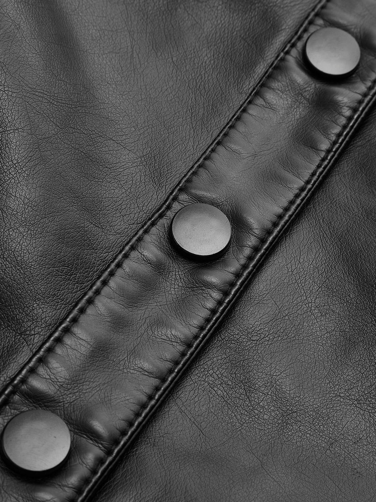 Piping Rivet Button PU Leather Jacket-Massicos