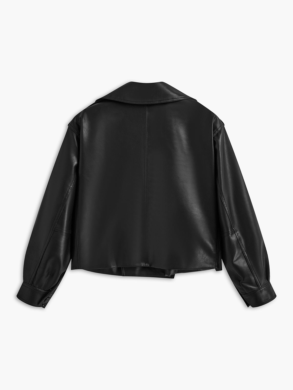 Button Clasp PU Leather Jacket-Massicos