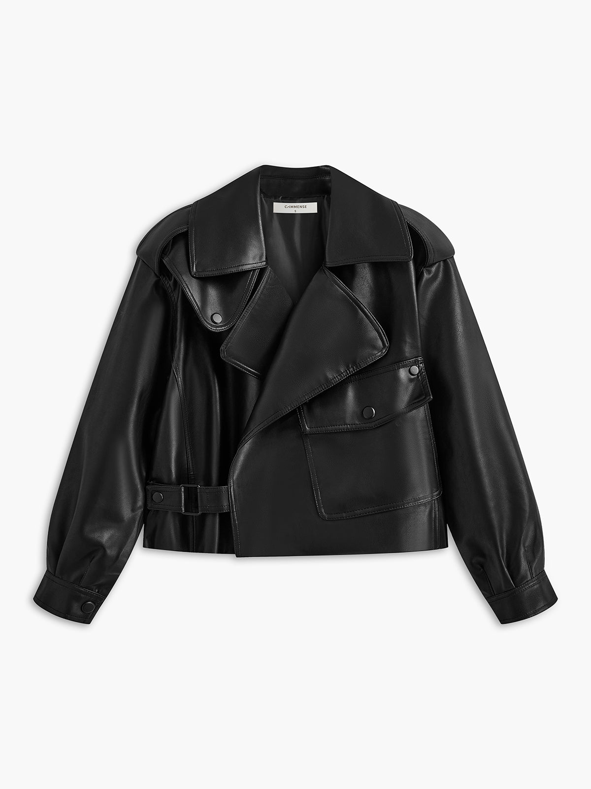 Button Clasp PU Leather Jacket-Massicos