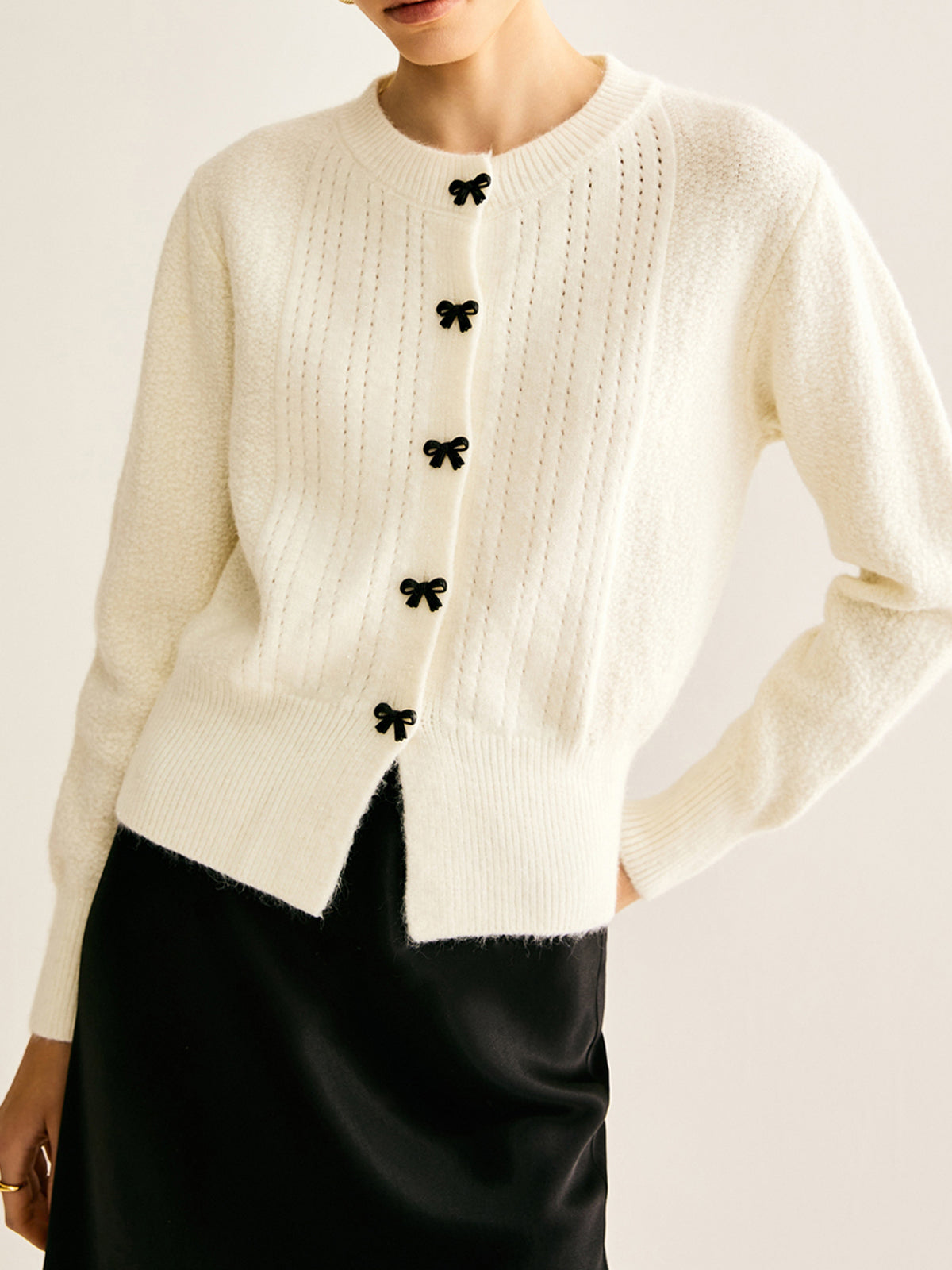 Bow Button Panel Cardigan-Massicos