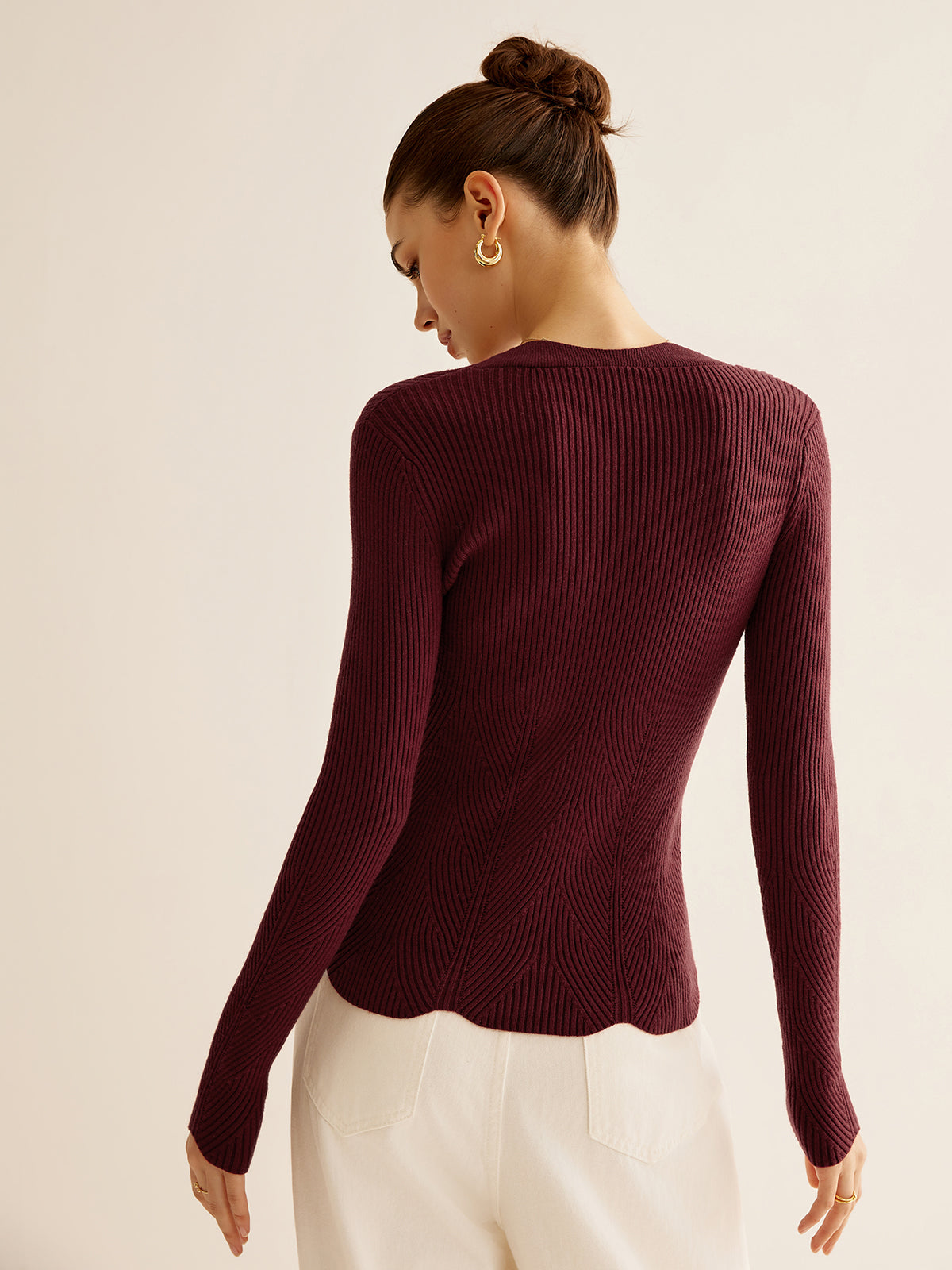 Wave Trim Cutout Slim Knit Top-Massicos