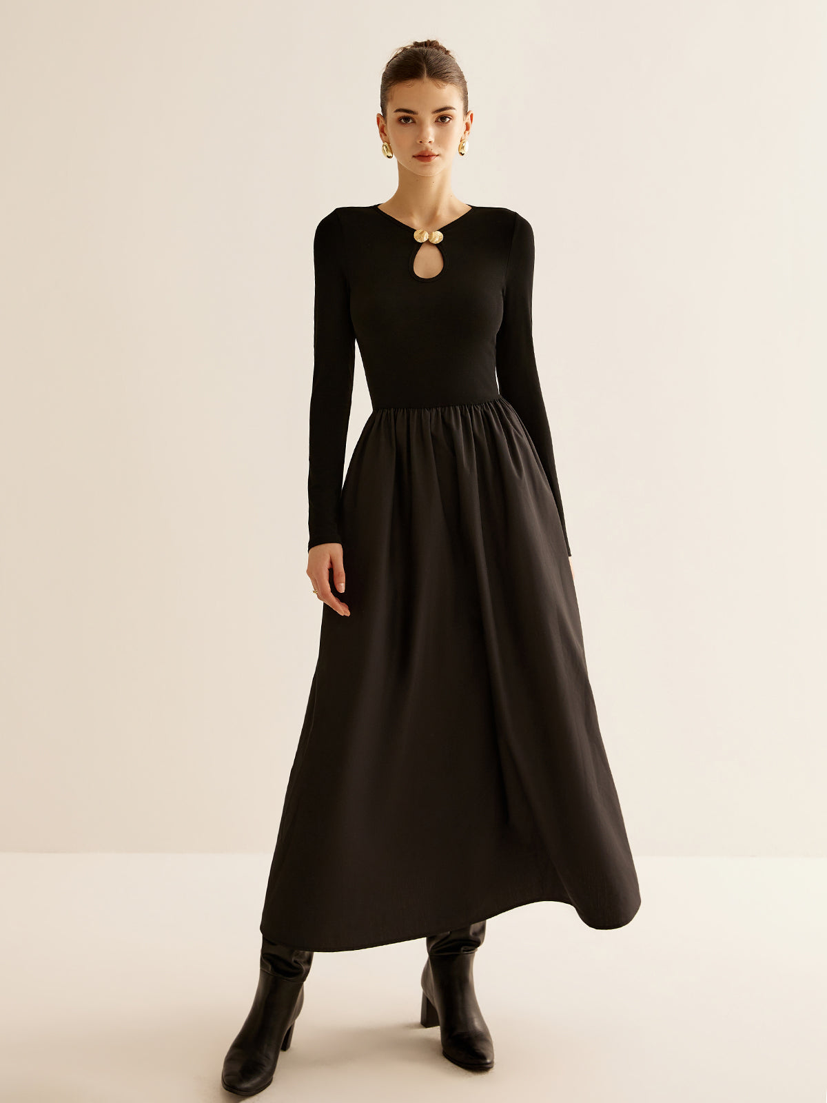 Keyhole Neckline Panel Dress-Massicos