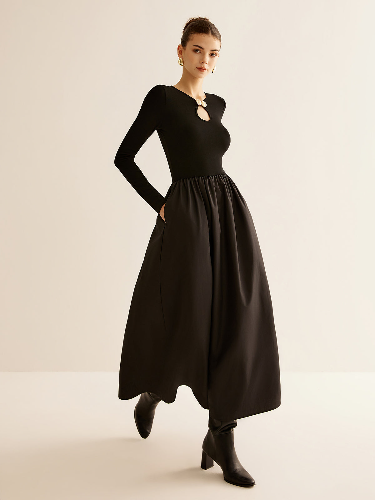 Keyhole Neckline Panel Dress-Massicos