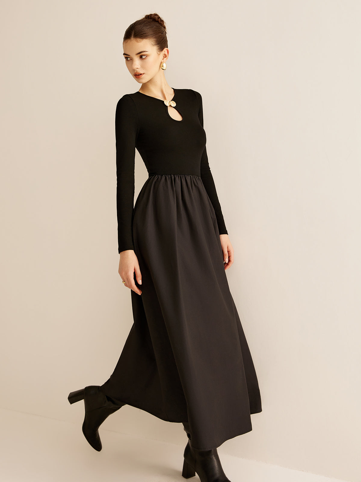 Keyhole Neckline Panel Dress-Massicos