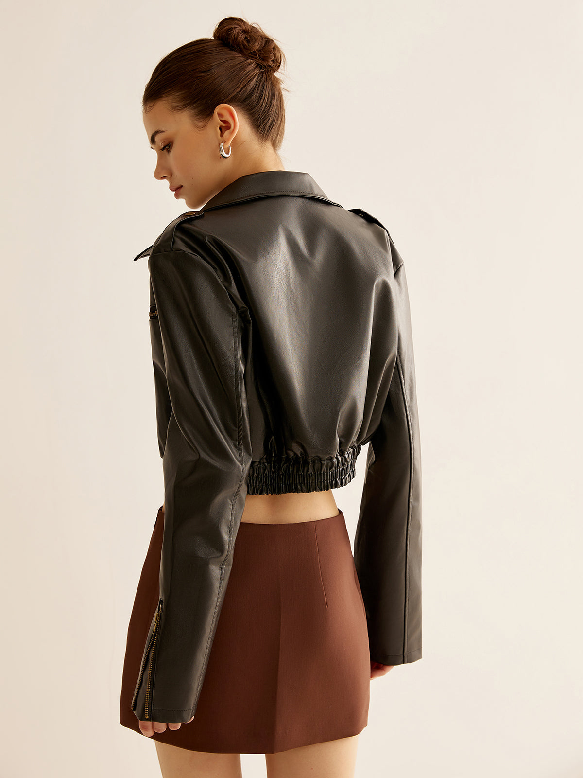 Versatile Crop Faux Leather Jacket-Massicos