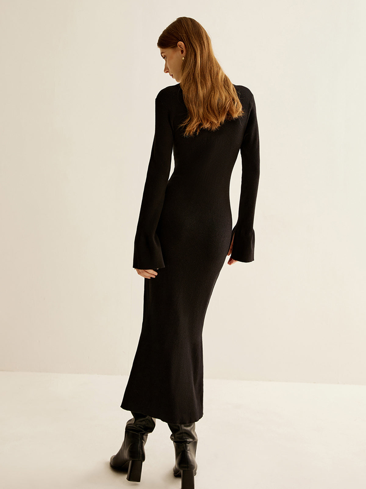 V-Neck Slim Lapel Sweater Dress-Massicos