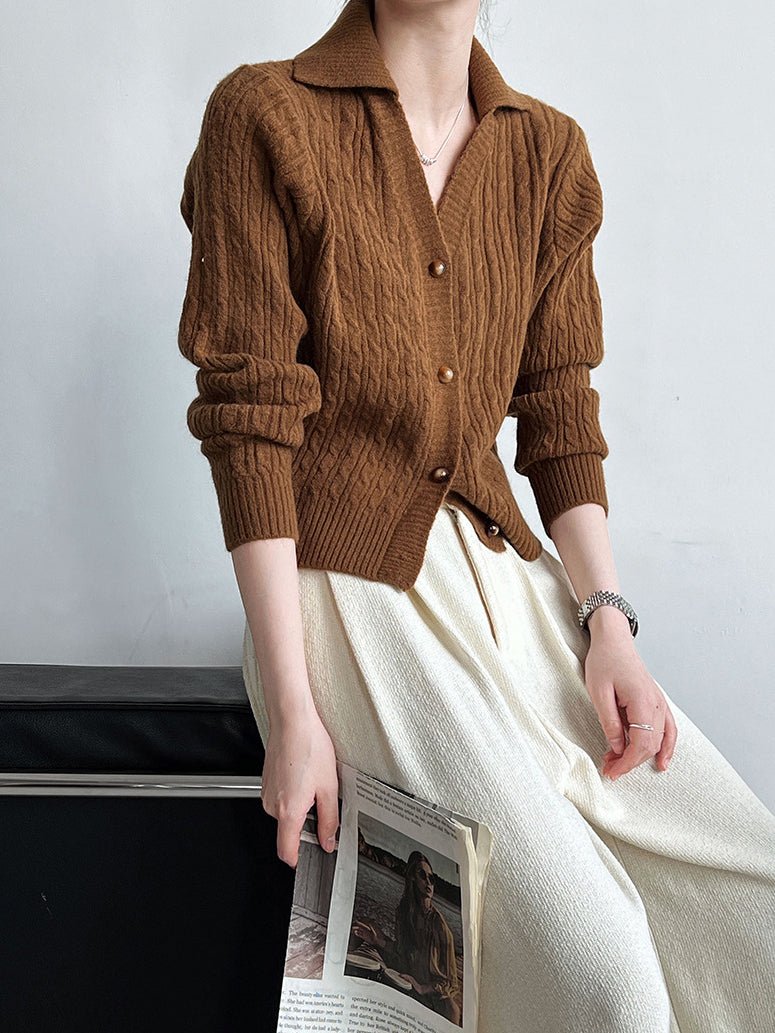 Lapel Button Short Cardigan-Massicos