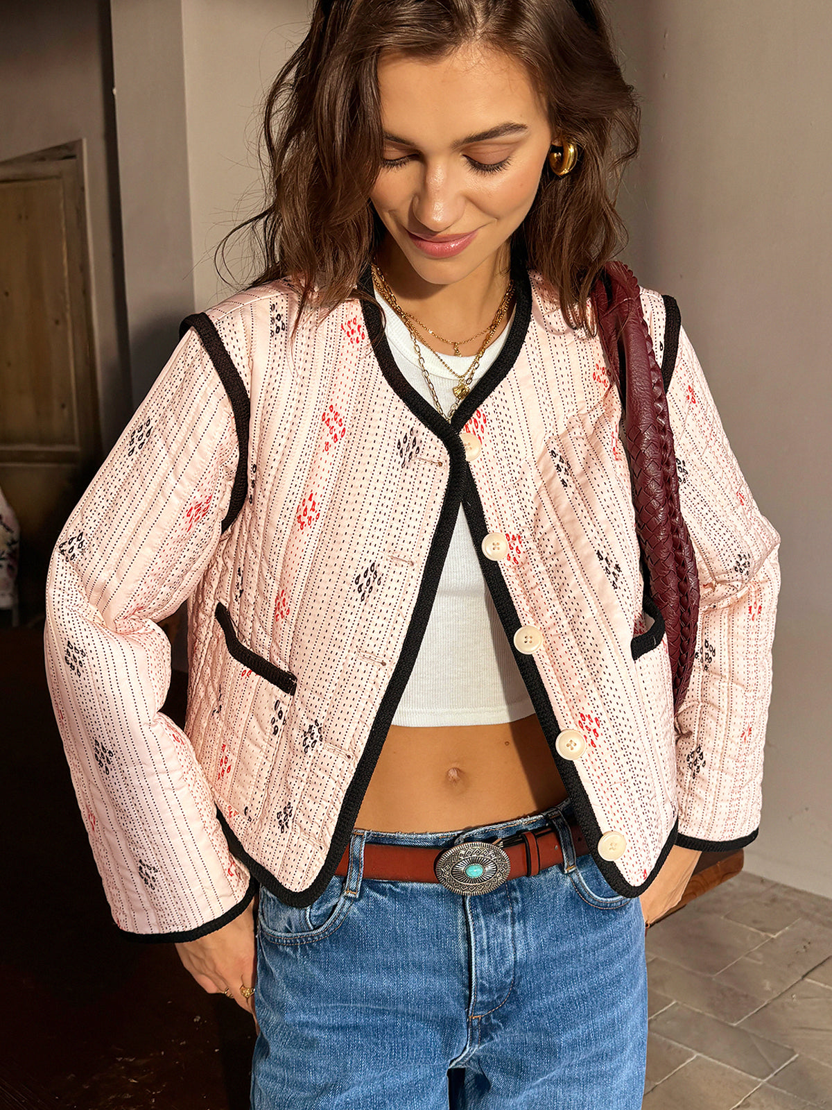 Boheme Contrast Piping Short Jacket-Massicos
