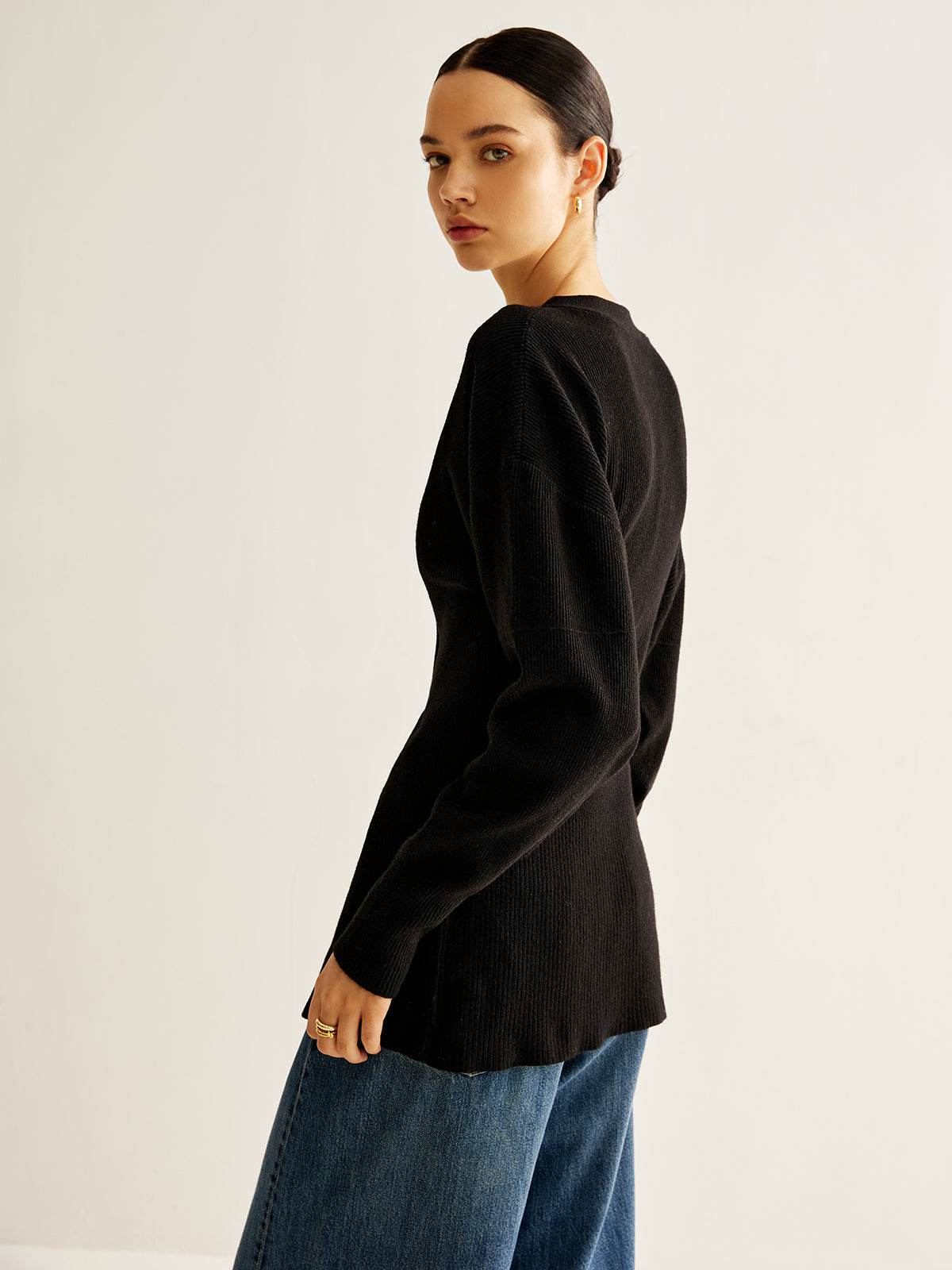 V-Neck Button Slit Cardigan-Massicos