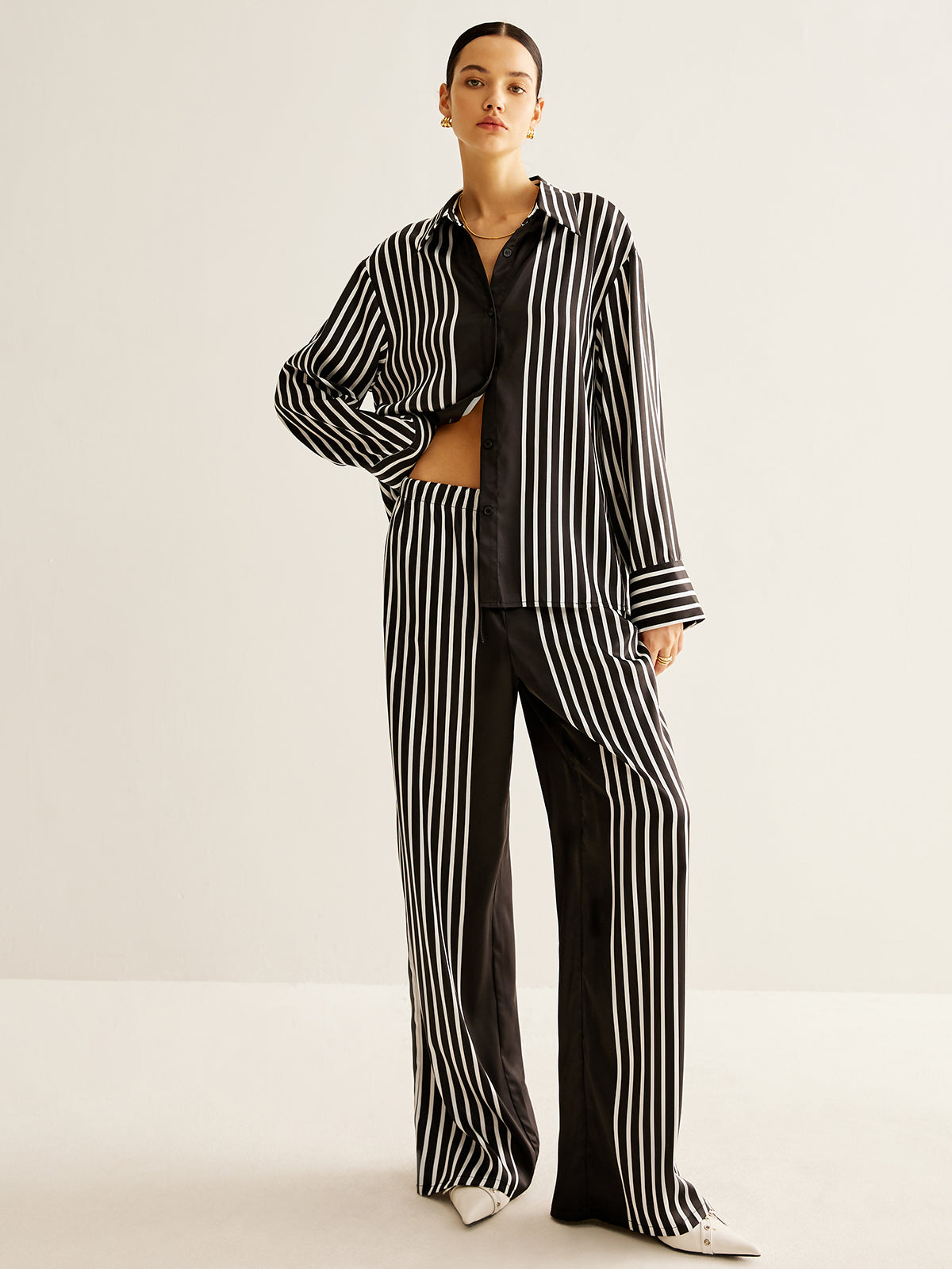 Color Block Pinstripe Lapel Pants Set-Massicos