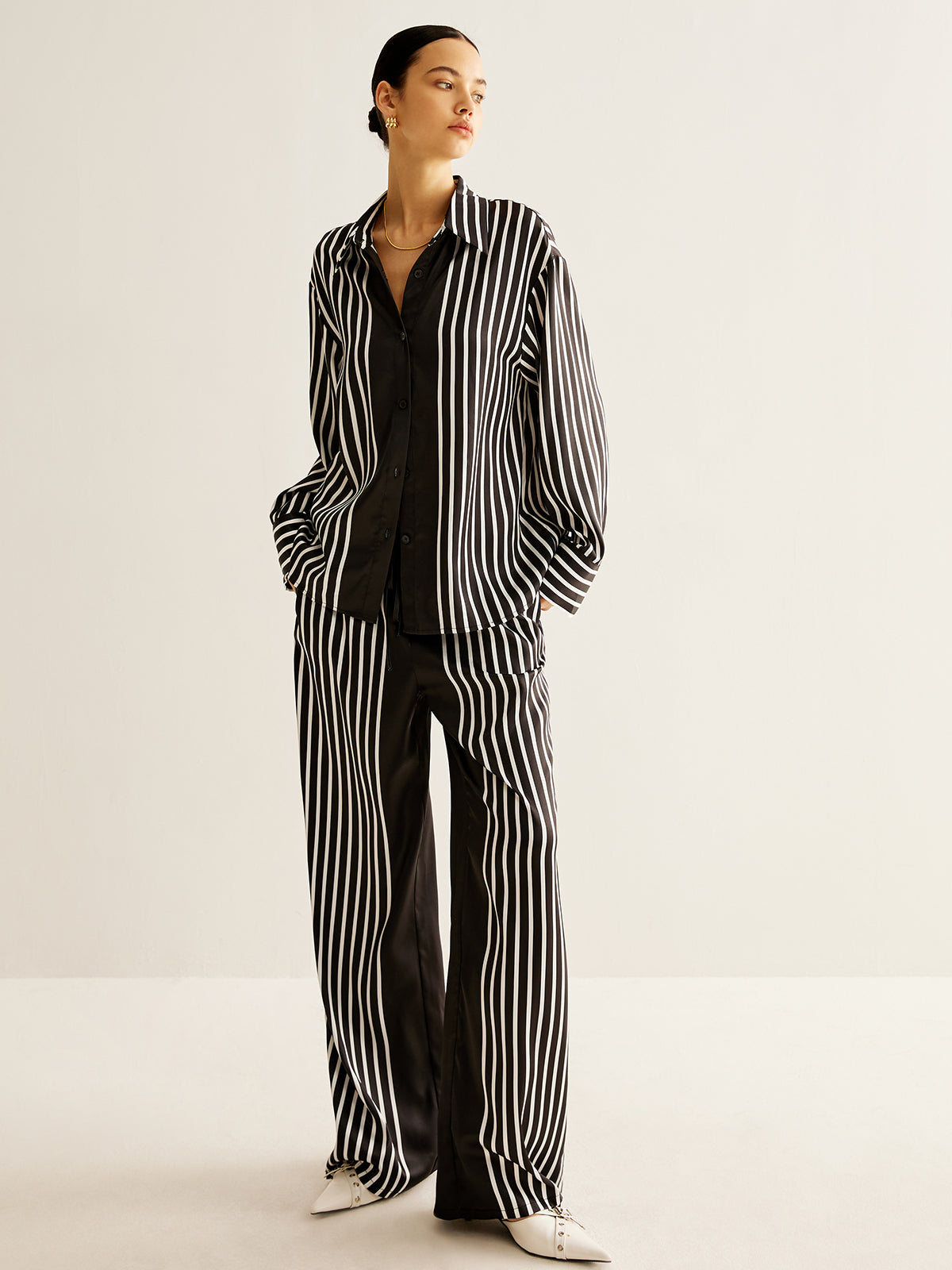 Color Block Pinstripe Lapel Pants Set-Massicos
