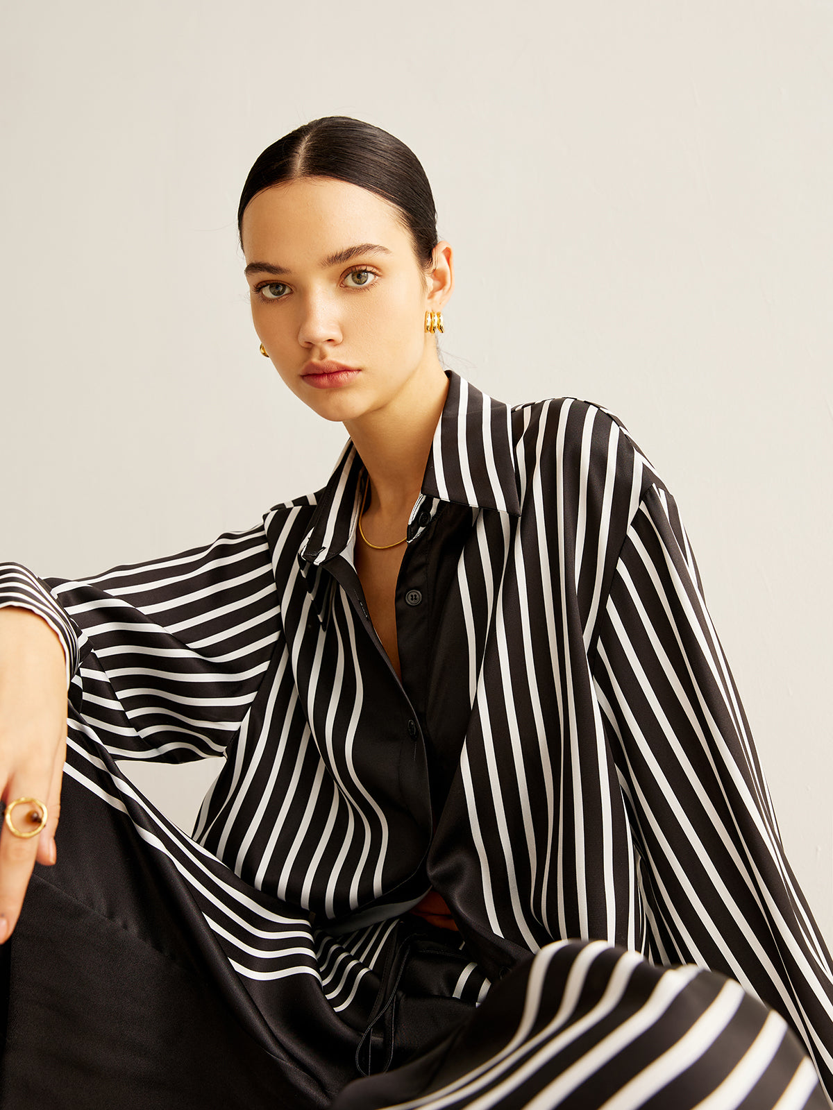 Color Block Pinstripe Lapel Pants Set-Massicos