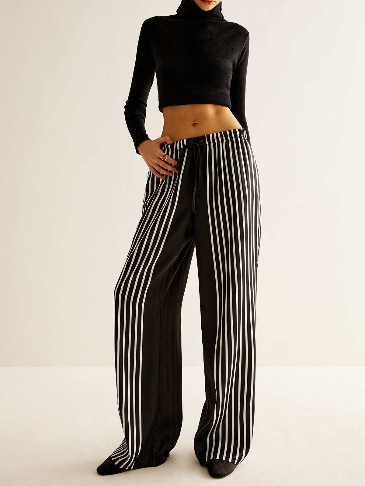 Color Block Pinstripe Lapel Pants Set-Massicos