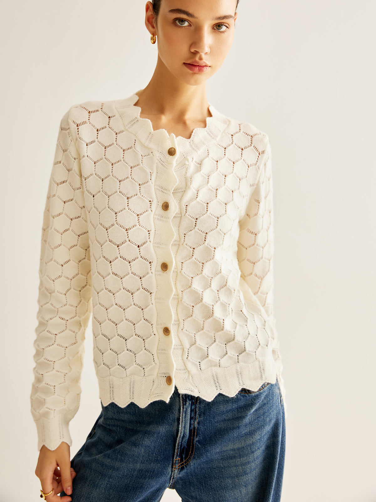 Wave Trim Hollow Out Cardigan-Massicos