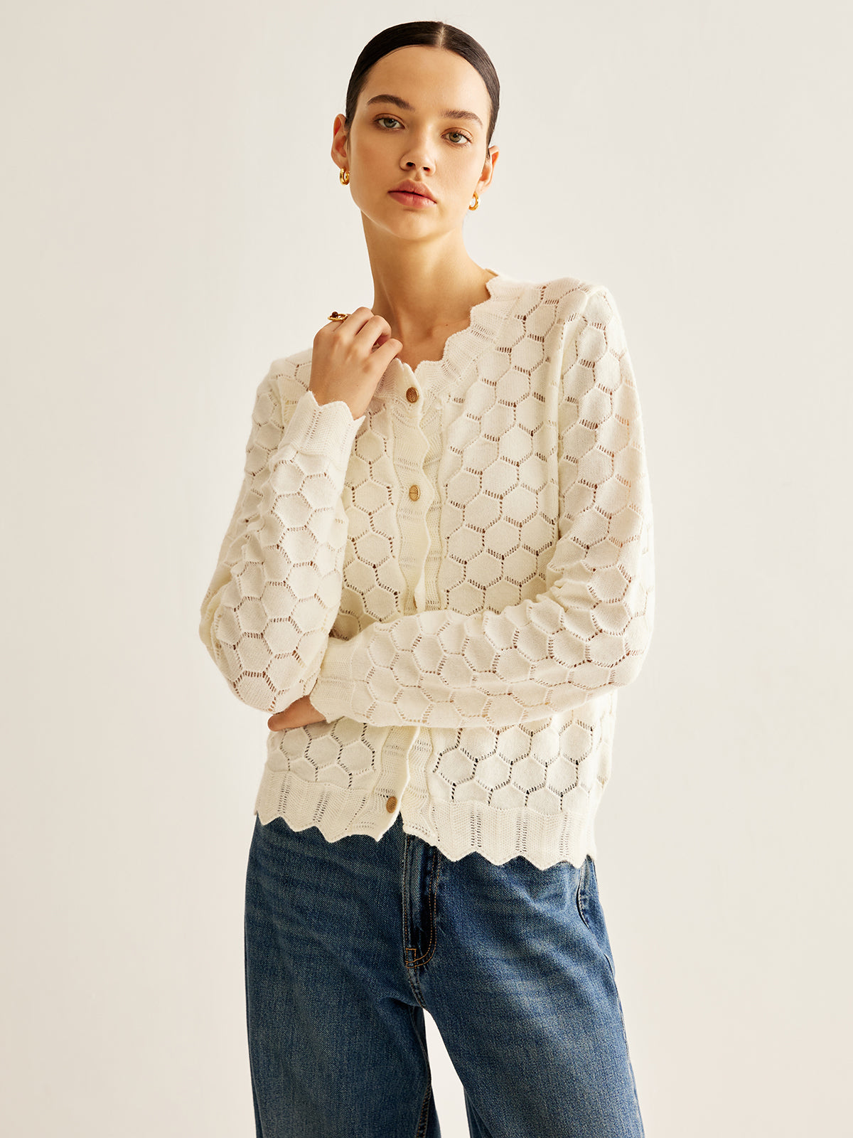 Wave Trim Hollow Out Cardigan-Massicos