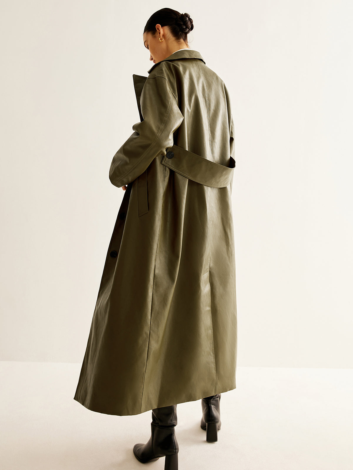 Oversized Faux Leather Long Jacket-Massicos
