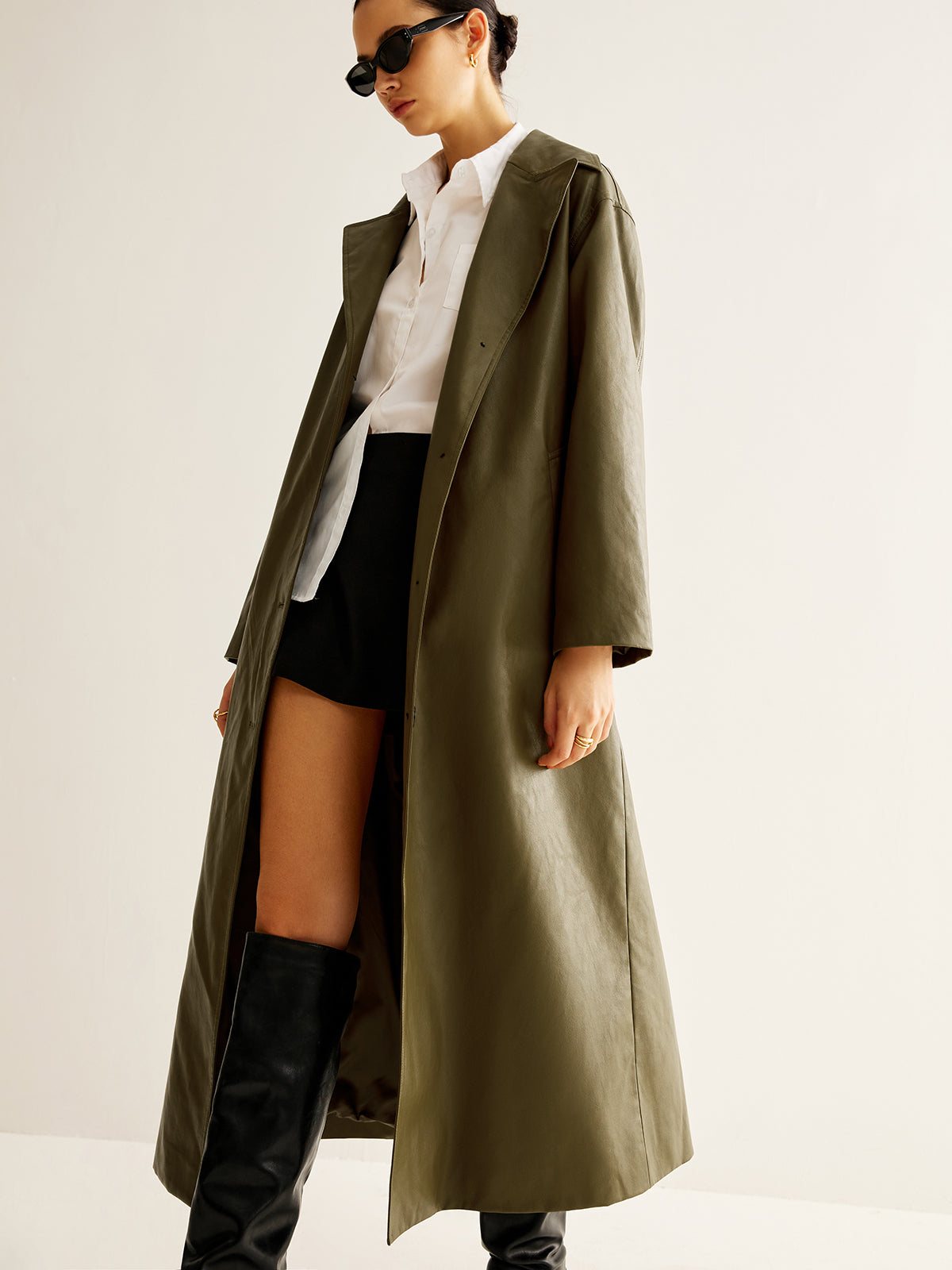 Oversized Faux Leather Long Jacket-Massicos
