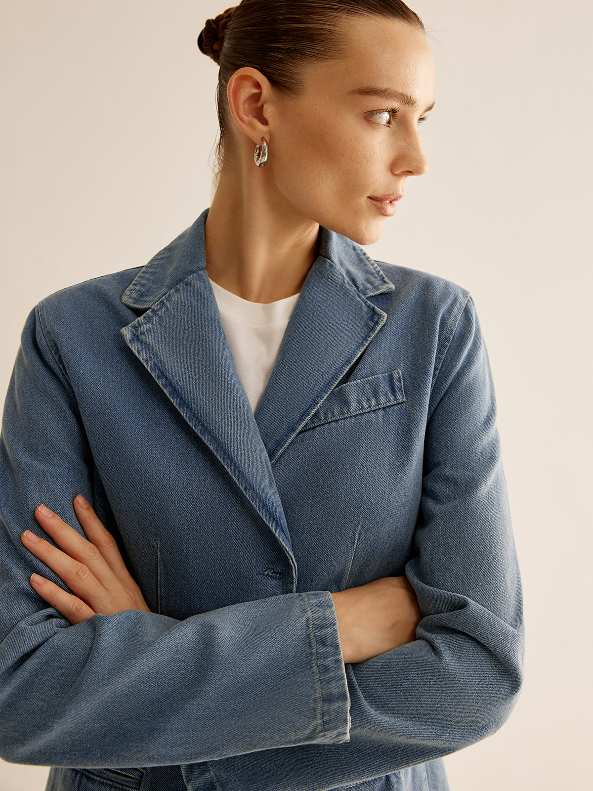 Minimalist Washed Denim Jacket-Massicos