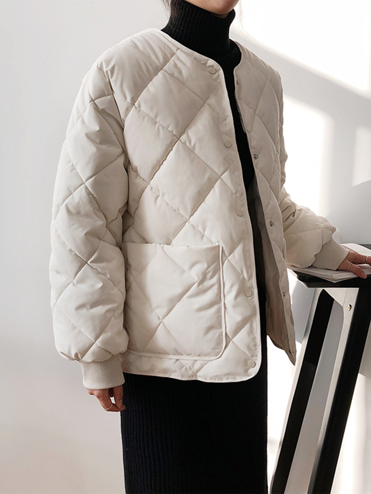 Rhombic Button Down Winter Coat-Massicos