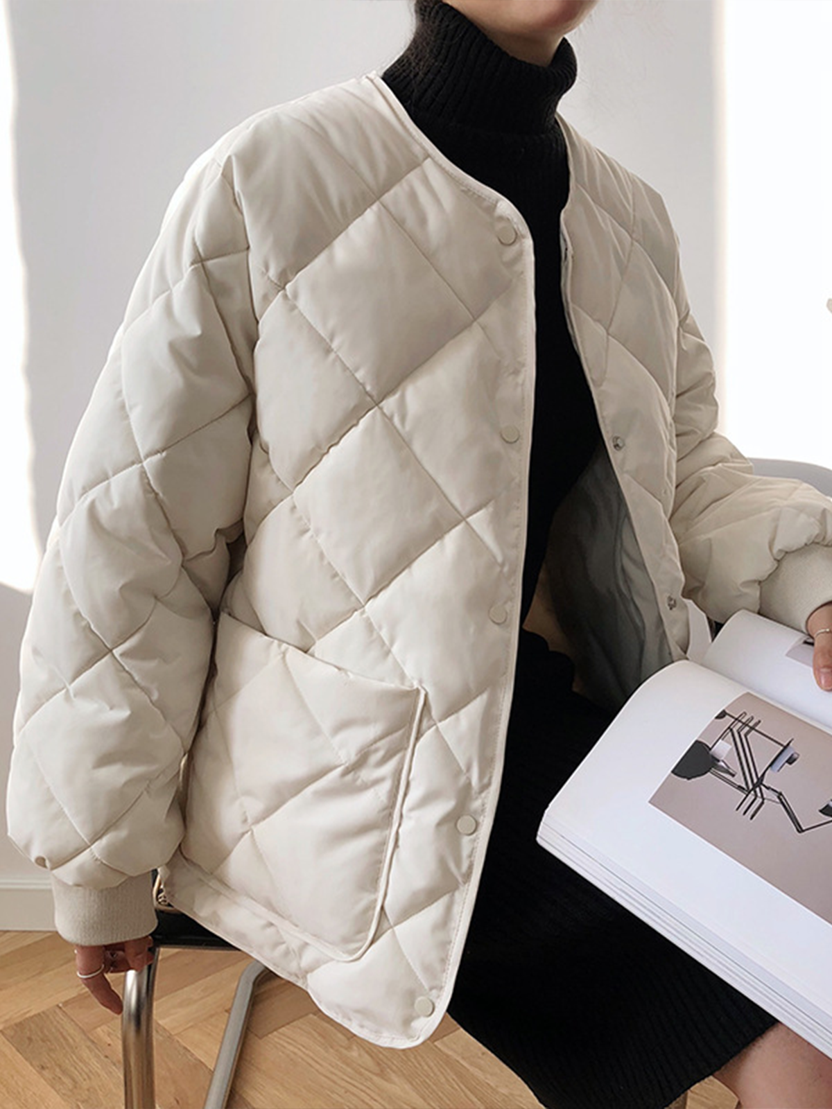 Rhombic Button Down Winter Coat-Massicos