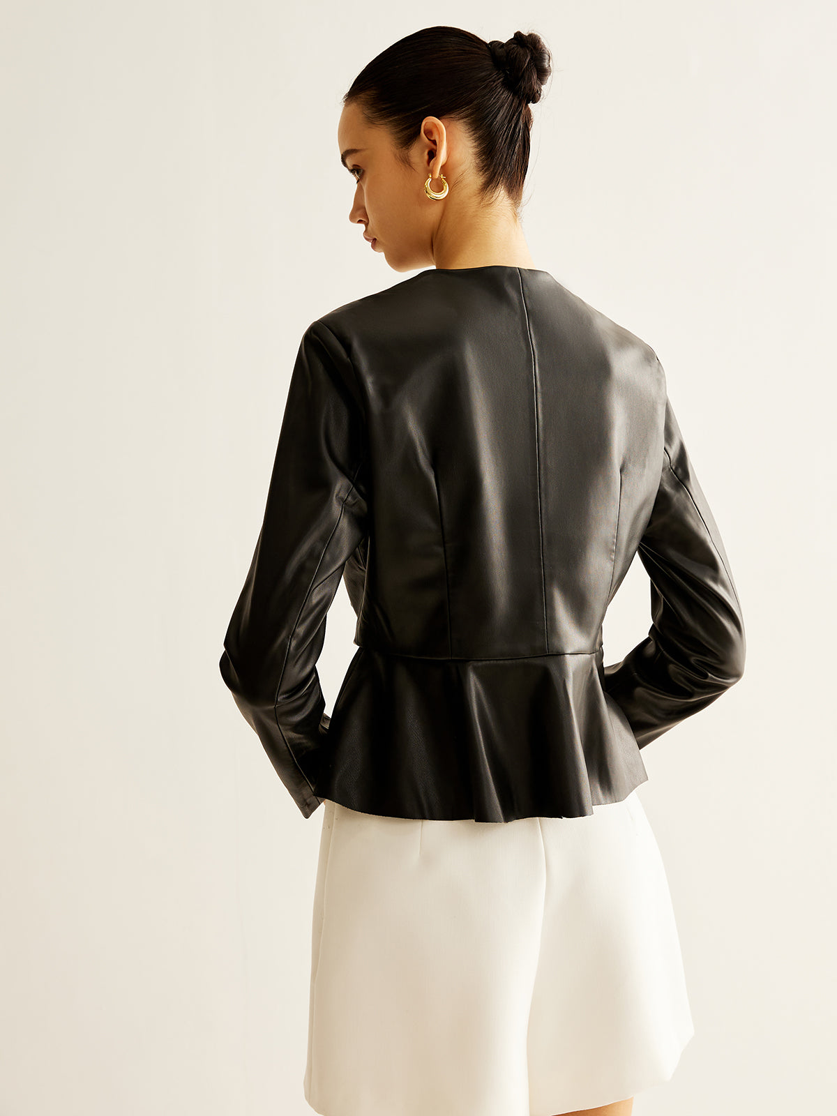 Breasted Ruffle Faux Leather Jacket-Massicos