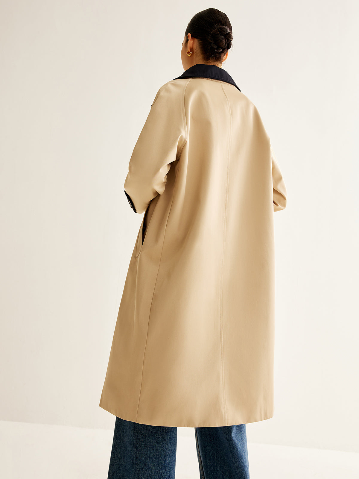 Contrast Binding Long Trench Coat-Massicos