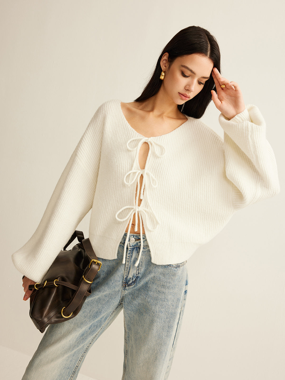 Wool-Blend Tie-Front Cardigan-Massicos