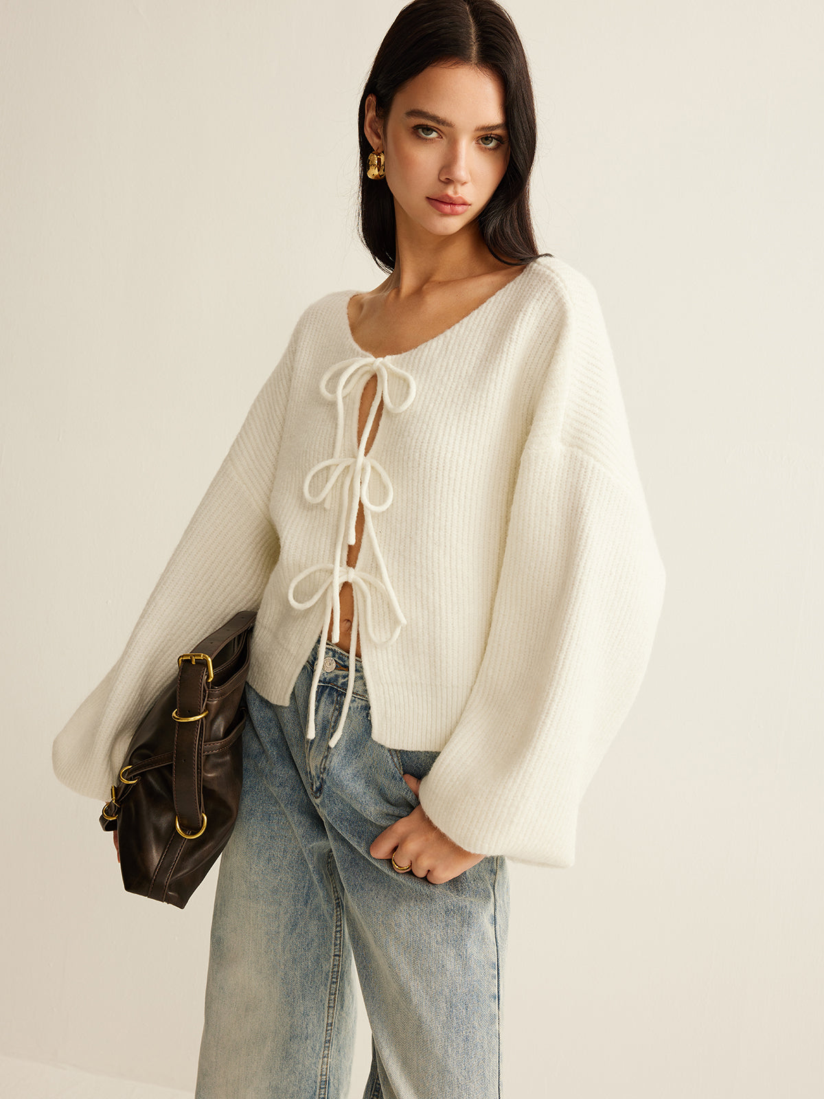 Wool-Blend Tie-Front Cardigan-Massicos