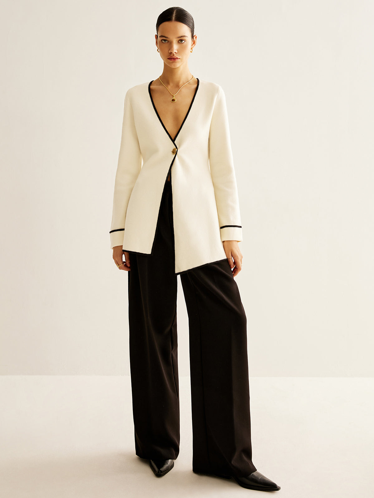 Wool-Blend Contrast Trim Slit Cardigan-Massicos