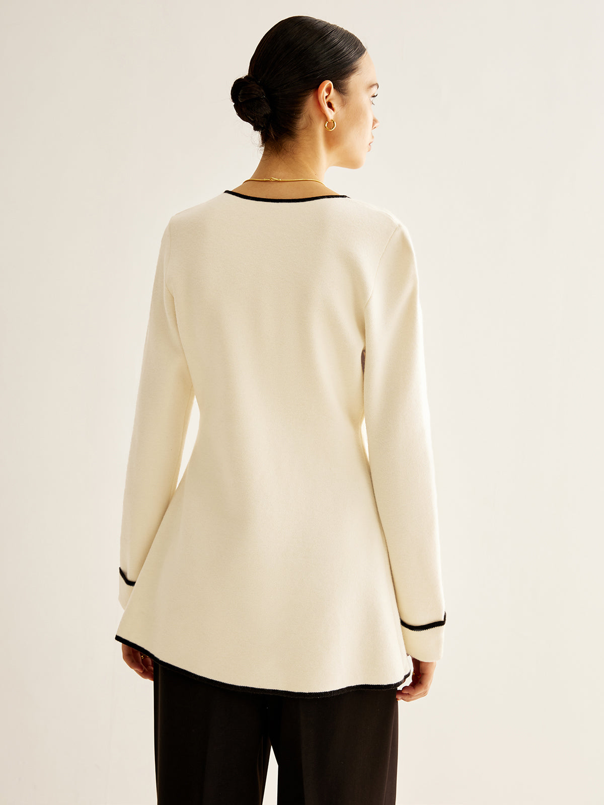 Wool-Blend Contrast Trim Slit Cardigan-Massicos
