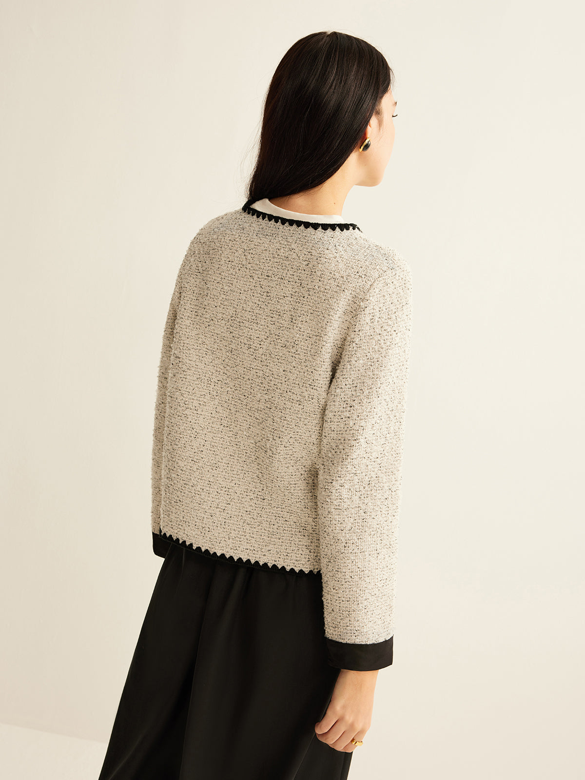 Embroidered Trim Tweed Short Jacket-Massicos