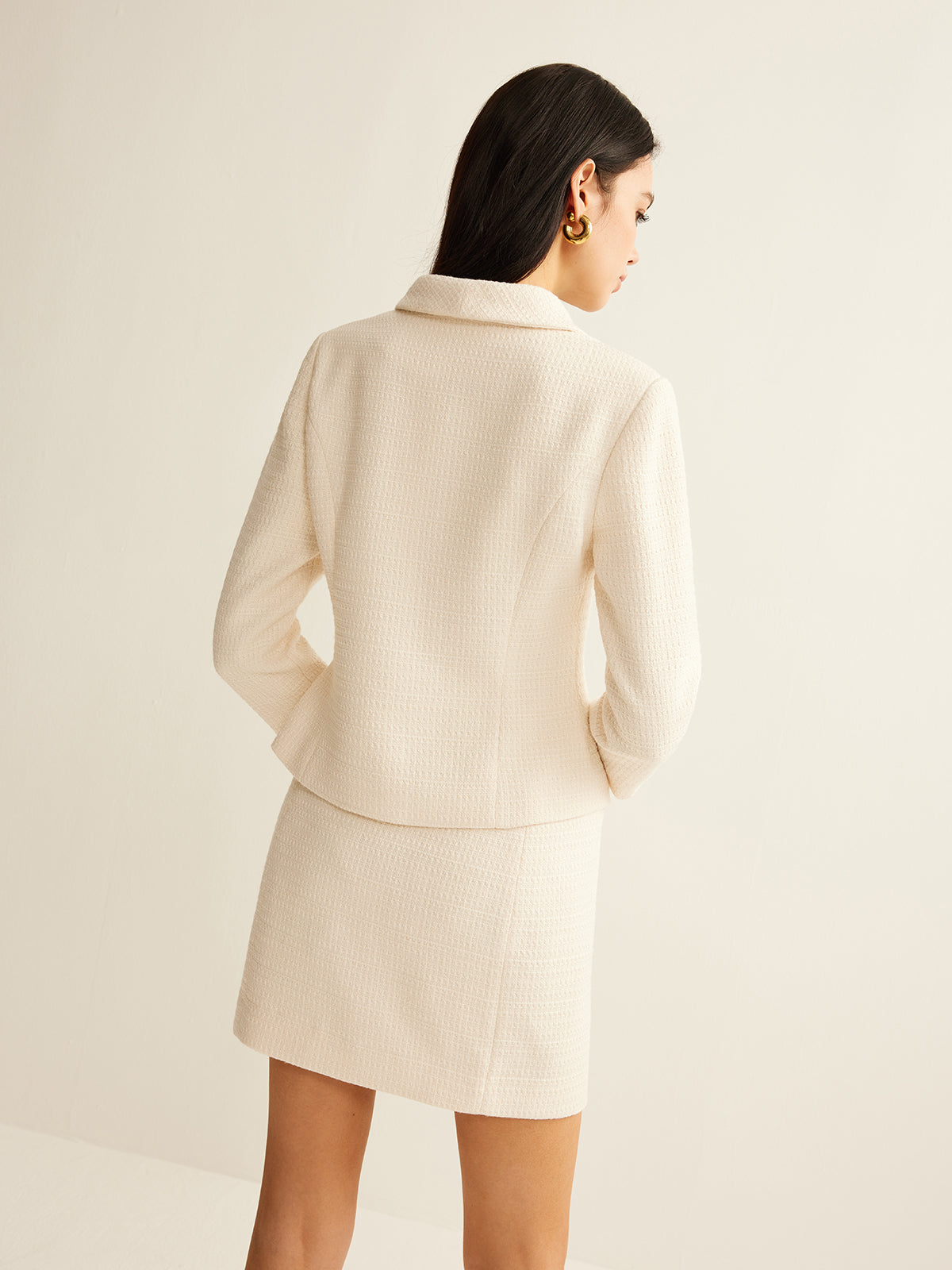 3/4 Length Sleeve Tweed Blazer-Massicos