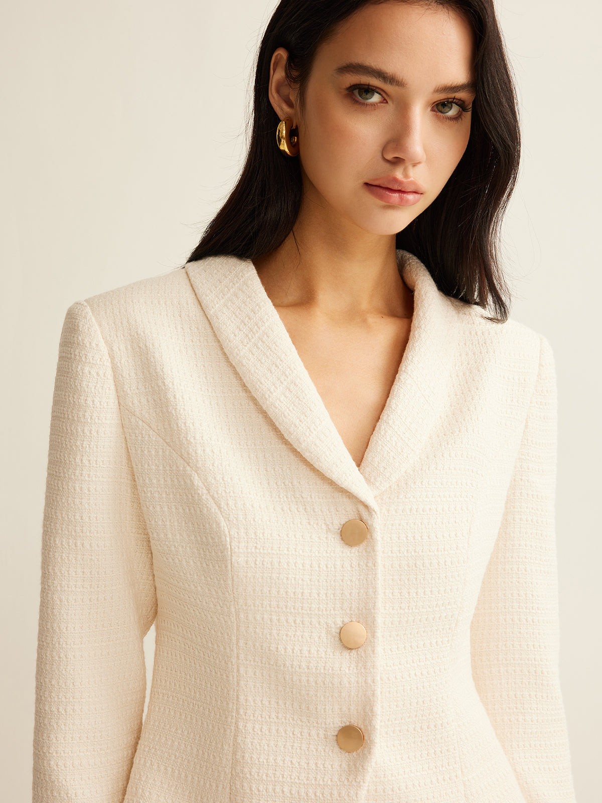 3/4 Length Sleeve Tweed Blazer-Massicos