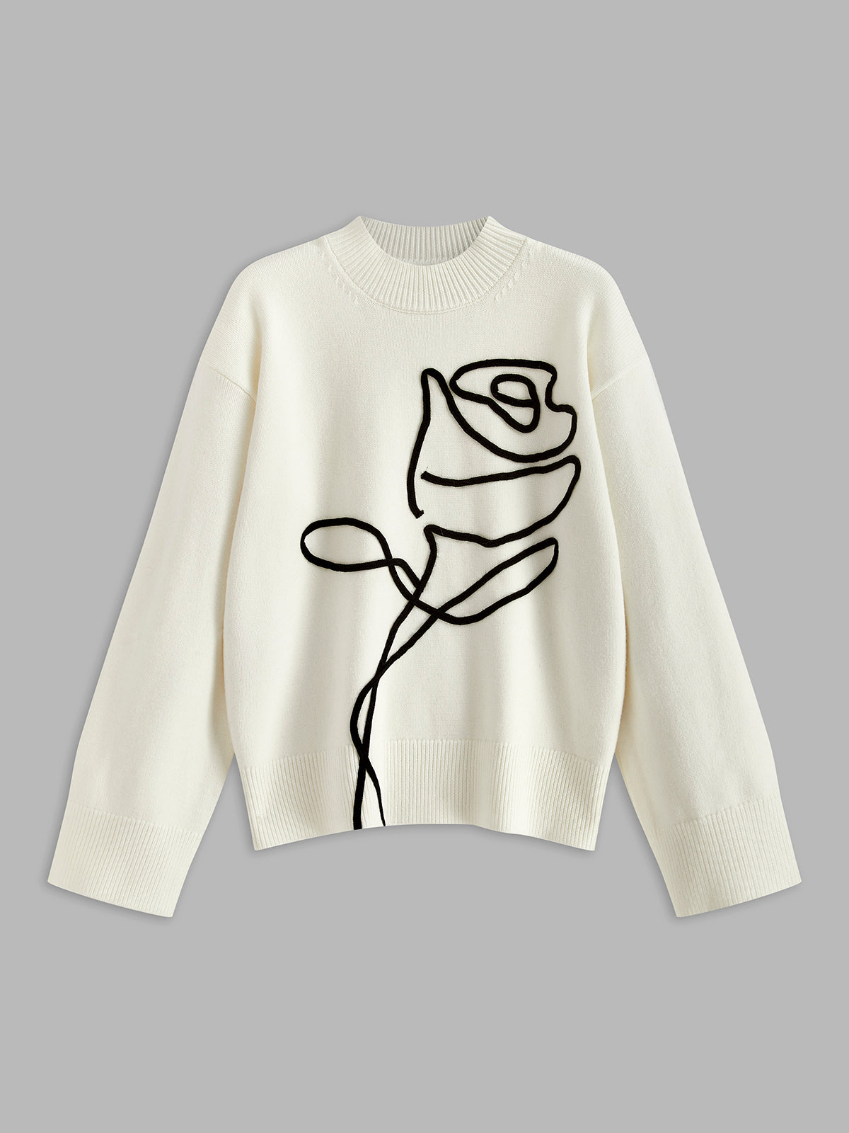 Knit-Floral Pullover Sweater-Massicos